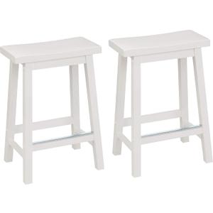 Amazon Basics Solid Wood Saddle-Seat Counter Height Bar Stools for Kitchen Island with Footrest, Sturdy Construction, 24-Inch Height, White, Set of 2
