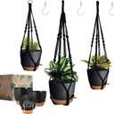 3 Pack Self Watering Hanging Planters Macrame Plant Hangers with Indoor Flower Pots, 3 Different Size Hanging Basket, Plant Hanger with Hooks for Garden Home Decor Black (Medium)