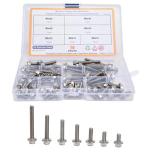 Flanged Hex Head Bolts 70 Pcs M5 Flange Hexagon Screws Stainless Steel Flanged Hex Head Bolts Assortment Kit Hardware Accessory