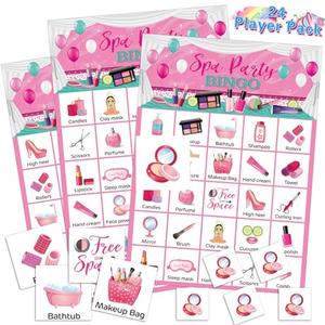 Liliful 35 Pcs Spa Party Bingo Game 24 Players Makeup Party Bingo Cards Beauty Themed Games for Women Sleepover Spa Day Birthday Favors Family Classroom Activities Supplies(Classic)