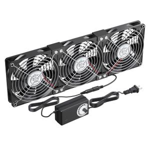 3X120mm Computer Fans with AC Plug & Speed Controller - 12V DC Cooling Fans for PC Case, Server Cabinet, Industrial Chassis, Greenhouse Ventilation