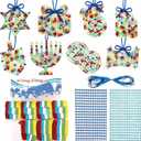 Tenceur 40 Set Hanukkah Menorah Crafts Kits DIY Hanukkah Tissue Paper Sign Crafts Kit Chanukah Stained Glass Jewish Menorah Hanging Ornaments Suncatchers Craft for Window Art Activities
