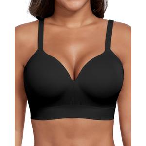 Ubras Push Up Wireless Bra Supportive Seamless Bra Shaping Bra for Big Breast Plus Size (Black, XXXL)