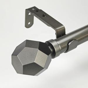 1-1/8 Inch Diameter Burnished Silver Curtain Rod with Geometric Faceted Finials, 36-72'' Telescoping Single Curtain Rods for window width 24-68 inch, 1 pack