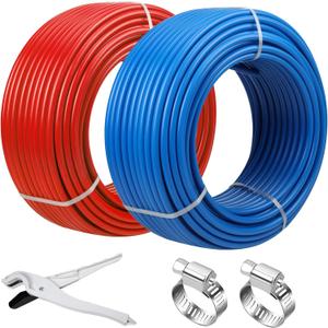 PEX Pipe 1/2 Inch 100ft 2 Rolls PEX Tubing EVOH Pex-B Pipe Non Oxygen Barrier Durable Leakage-Proof Flexible for Residential Water Lines in Homes pex Radiant Heat Tubing(Red+Blue)