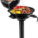 Electric Grill, Techwood Indoor/Outdoor Electric BBQ Grill, 1600W Portable Removable Stand Grill with Adjustable Heat & Drip Tray, Double Layer Design for Party, Patio & Backyard (Black)