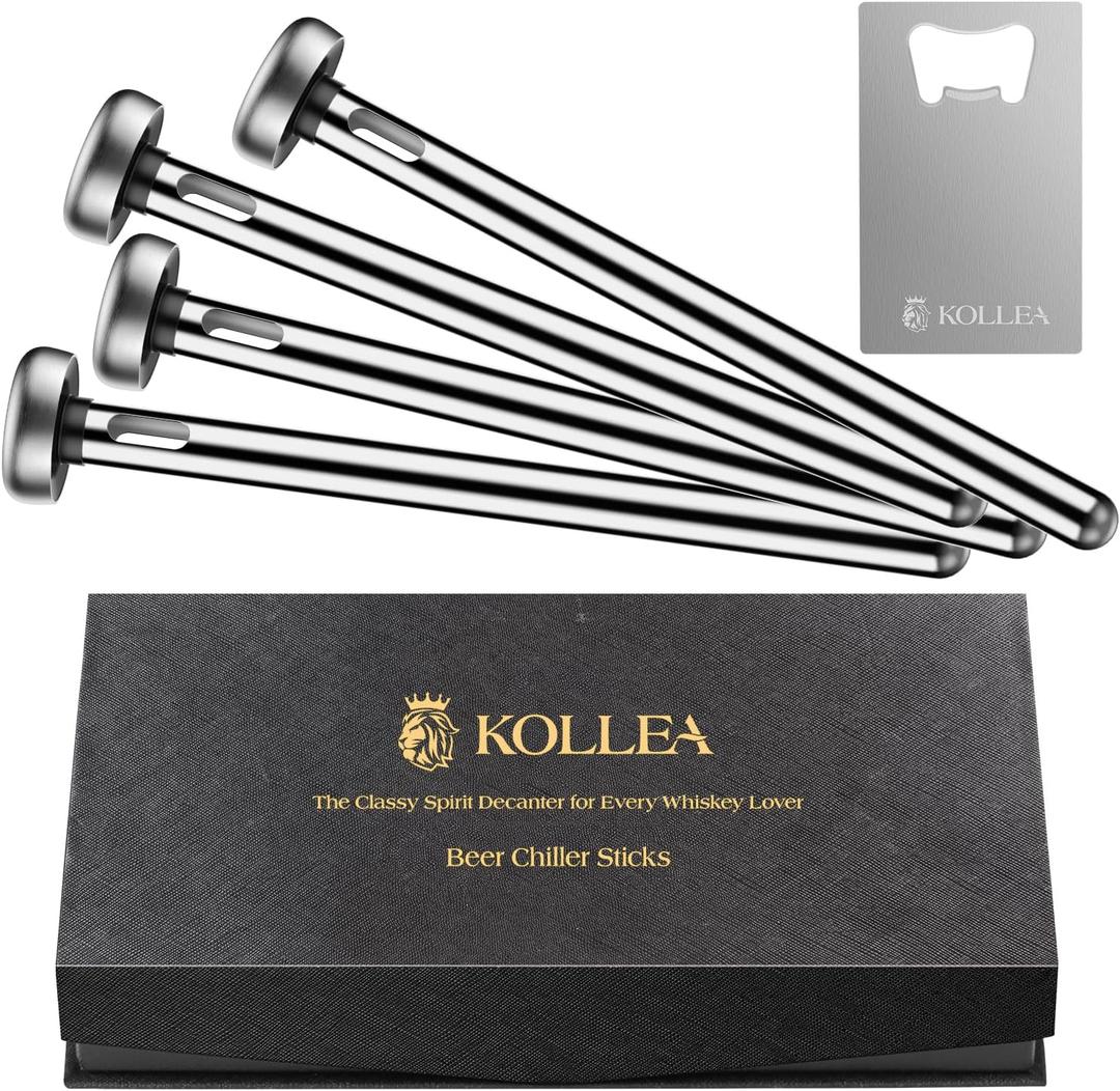 Kollea 4-Pack Beer Chiller Stick for Bottles, Wine Chiller, 3-in-1 Stainless Steel Wine Bottle Cooler Stick, Unique Fathers Day Beer Gifts for Men, Birthday, Melts Slowly to Retain Drinks Full Flavor
