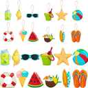 Summer Wooden Hanging Ornaments, 37 Summer Hawaiian Beach Decorations Tree Door Ornaments with String Holiday Party Decorations Painted Ice Cream Watermelon Themed Party Supplies