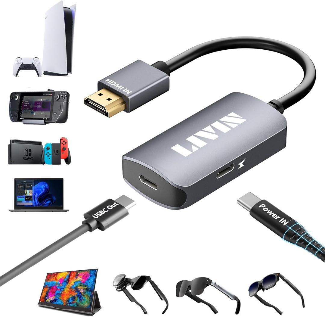 HDMI to USB C Adapter (4K@60Hz) Portable Monitor, AR Glasses XREAL OneAir 2 Pro/VITURE Pro/RayNeo Air 2s/Rokid, HDMI Male(Source) to USB C Female(Display) Laptop,Switch,ROG Ally,Steam Deck,PS4/5,Xbox (HDMI male to USB C female)