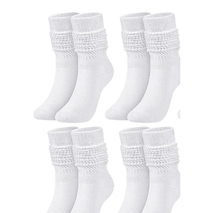 Tarpop 5 Pairs White Scrunch Socks for Women Girls Back to School Extra Long Slouchy Socks Crew Boot Calf Stocking Size 9-11
