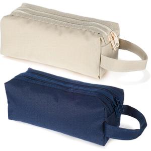 2 Pcs Mini Toiletry Bag,Compact Hanging Small Mens Toiletry Bag in Navy Blue & Beige, Water-Resistant Organizer for Toiletries, Shaving Kit & Accessories