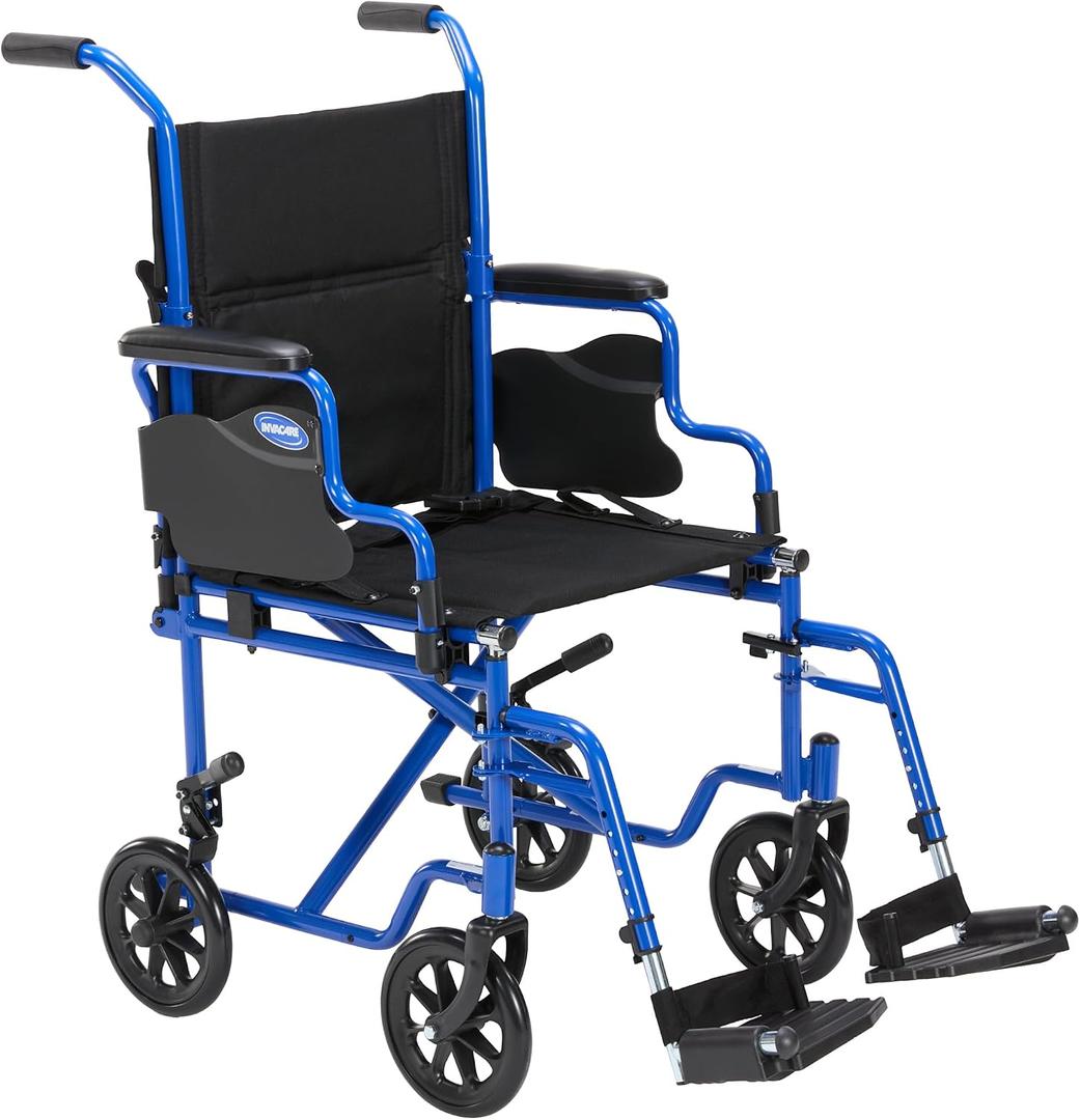 Invacare Transport Wheelchair for Adults, Compact Lightweight Wheel Chair with Foldable Backrest, Flip-Back & Removable Desk-Length Arms, 19" Seat, Swing-Away Footrests, Portable Travel Transfer Chair