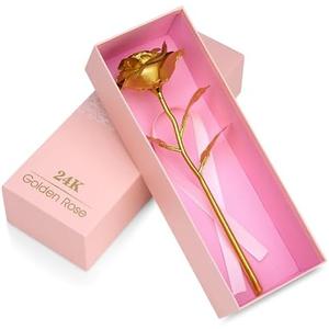 24k Gold Rose with Luxury Gift Box - 10-inch Golden Rose Metal Single Roses and Valentine's Day Gifts Idea for Women, Loved Ones, Mom, Wife, Girlfriend, Grandma, Mother's Day
