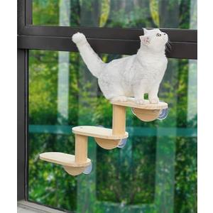 Cat Window Ladder 3-Levels for Indoor Cats Climbing Wood Window Shelf Cats Play and Watch Birds