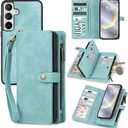 TwoHead for Samsung Galaxy S24 Wallet Case with Card Holder, Detachable Magnetic Phone Case for S24,PU Leather All-Round Protective Phone Case Wallet with Wrist Strap, Blue