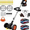Cordless Electric Weed Wacker with Wheels, 3-in-1 Lightweight Weed Eater/Brush Cutter/Grass Trimmer Battery Powered, Includes 21V 24.0Ah Batteries, 5 Types Blade & Charger, for Lawn Yard Garden