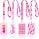Lincia 4 Pack Preppy ID Badge Holder with Lanyard Preppy Lanyard with Clip Clasp Hard Card Case Pink Back to School Supplies Cool for School Decor for Women Girls Students Teachers Nurse Office Worker