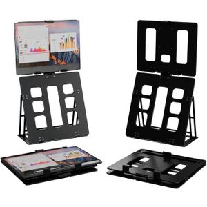 2 x HNL Portable Monitor Stand, iPad & Tablet Holder, clamp Retention, Foldable, mountable Small Desk, Supports 7.75 inch to 10.75 inch Screen Width, Travel with Laptop, Black