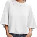 ZDC Women's Oversized Sweaters Summer Short Sleeve Casual Cropped Tops Lightweight Loose Fit Knit Pullover (M)