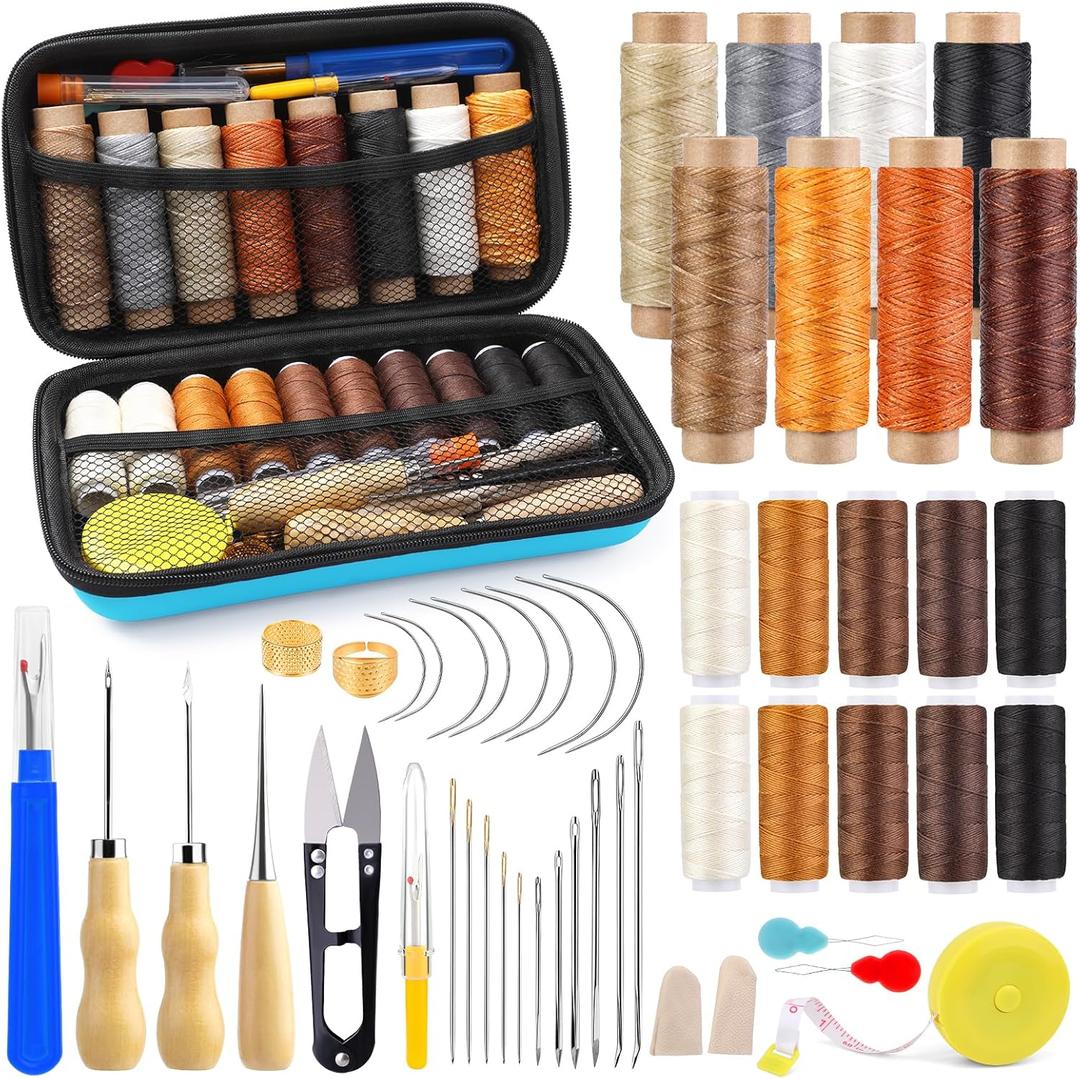 Morfen Upholstery Repair Kit, 71 Pcs Leather Sewing Kit, Leather Stitching Kit with Upholstery Thread, 3 Sewing Awl, Hand Sewing Stitching Needles, for Carseat Sofa Craft DIY (Multicolor (Upgraded 71 Pieces))