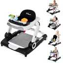 Baby Walker,4-Gear Height Adjustable Baby Walker with Wheels,5 in 1 Baby Activity Center,Music and Lights Bouncer Walker for Baby Boy 6-18 Months,Adjustable Speed Baby Push Walker (Black)