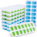 Silicone Ice Cube Tray, 8 Pack Easy-Release & Flexible 14-Ice Cube Trays with Spill-Resistant Removable Lid, Stackable Ice Trays with Covers for Freezer, Cocktail (4 Blue + 4 Green)