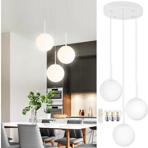 KoKo&Yukina Globe Pendant Light 3 Light White Globe Pendant Lights Kitchen Island Mid Century Light Fixture with Milky White Glass Shade for Dining Room Living Room
