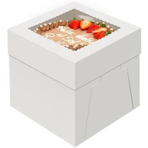WINKIO 4 Pack Cake Boxes 8 Inch, Disposable Cake Transport Container, White Bakery Boxes with Large Window, for Cookies Pies Cupcakes Pastry (8×8×8 Inches)