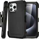 for Black iPhone 16 Pro Case with Belt Clip, for Shockproof iPhone 16 Pro Case Heavy Duty,3 Layers of Sturdy,Anti-Drop,Military-Grade Defender Cover for iPhone 16Pro Case Black