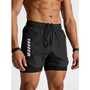 Men's Quick Dry Swim Trunks, Two Layers Gym Running Shorts, Gym Shorts with Drawstring for Swim and Water Park, Small