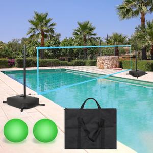 Pool Volleyball Net Set with Weighted Base, Volleyball Net for Inground Pools Portable Outdoor, Water Volleyball Game Toy with LED Light for Backyard Party, 15ft-32ft Adjustable Length
