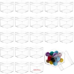yeesport 100 Pcs Acrylic Boxes with Lids, 222" Mini Clear Candy Boxes, Square Transparent Display Cases, Stackable Storage Cubes, Small Containers for Wedding Favors, Jewelry, Treats