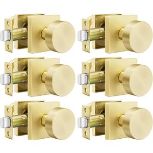 Goldenwarm Gold Closet Door Knobs, Zinc Alloy Square Ball Brushed Gold Passage Door Knobs for Hallways, Kitchens, Heavy Duty Passage Door Knob Bulk - Modern & Stylish(6 Pack)