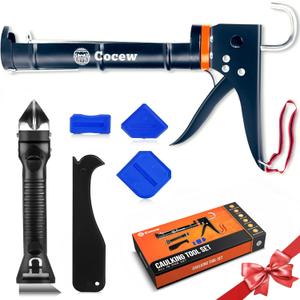 Caulk Gun Kit, Smooth Silicone Caulking Gun and Caulk Remover Tool, Sealant Finishing Tool Grout Scraper for Kitchen Bathroom Window Sink Joint, All in One with Gift Box