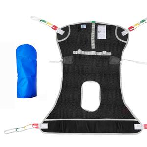 Patient Lift Sling with Commode Opening for Transferring,Positioning,Lifting,Showering,Toileting,with 1pc Easy Slide Glove, Black, Large