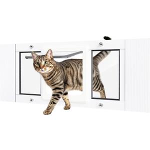 Cat Door for Window Weatherproof: Aluminum Frame Flap Pet Door Fit Window Insert - Easy Adjustable to Quick Fit Windows Width 31"-36" - 4 Secure Lock Modes with Magnetic Closure for Cats Dog