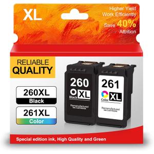 PG-260XL CL-261XL Ink Cartridge Replacement for Canon 260 261 Ink Cartridges Black and Color Combo Pack Fit for Pixma TR7020 TS6420 TR7022 TS5300 TS5320 Printer (1 Black,1 Color)