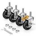 HOLKIE Caster Wheels 3 inch Locking Stem Casters, 3/8" -16 x 1-1/2" (Stem Diameter 3/8", Stem Length 1-1/2") Threaded Stem Casters Swivel Casters Set of 4 Heavy Duty Castors Black