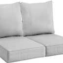 Sundale Outdoor Olefin Deep Seat Cushion Set of 2, Patio Chair Cushion and Pillow, Water-Resistant Sectional Sofa Pad with Straps Light Gray, 23 x 26 x 6 Inches