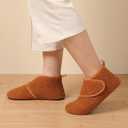 L-RUN Womens Mens House Slippers Non-Slip Warm Booties Slippers for Indoor and Outdoor Lighweight House Shoes Washable (5.5-6.5 Women/4-5 Men, Brown)