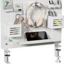 Clamp-on Desk Pegboard, Desk Organizer for Office Gaming Home, Magnetic Metal Peg Board with 10 Accessories, Privacy Panel for Office, 16.5" x 12.6", Medium, White