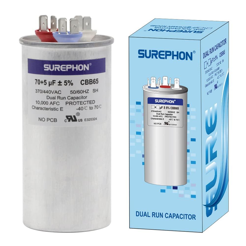 2 x 70/5 Mfd Ac Capacitor 370V or 440V 50/60Hz CBB65B Air Conditioner Capacitors for AC Unit Fan Motor Start or Pool Pump or Air Condenser Straight Cool