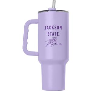 Logo Brands NCAA Jackson State Tigers Lavender 40 oz Tumbler with Handle - Stylish Everyday Use Powder Coated-Stainless Steel with Straw- Keeps Cold For Hours
