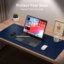 Aothia Leather Desk Pad Protector, Mouse Pad,Office Desk Mat, Non-Slip PU Leather Desk Blotter, Laptop Desk Pad, Waterproof Desk Writing Pad for Office and Home (Dark Blue,36" x 17")