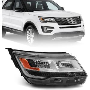 FIONE for Ford Explorer Headlight Assembly 2016 2017 2018 [Halogen Model] Right Passenger Side RH Replacement Chrome Housing Headlamp W/LED DRL