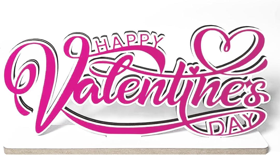 Happy Valentine's Day Wooden Table Sign Pink Table Centerpiece Sign Romantic Valentine Tabletop Decor for Holiday Tiered Tray Party Home and Valentine's Day Accessories
