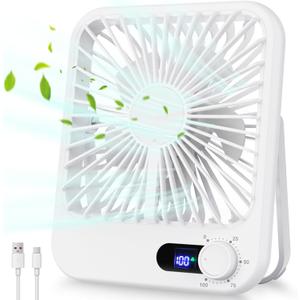 Travel Fan for Sleeping, 6.8" Small Portable Fan Rechargeable Battery Powered, 100 Speeds Personal Mini Desk Fan for Office Bedroom, Cruise Ship Beach Vocation Travel Essentials, White