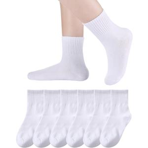 Eyean Kids Athletic Crew Socks Boys Girls Cotton School Uniform Casual Basic Socks 6 Pairs (White)