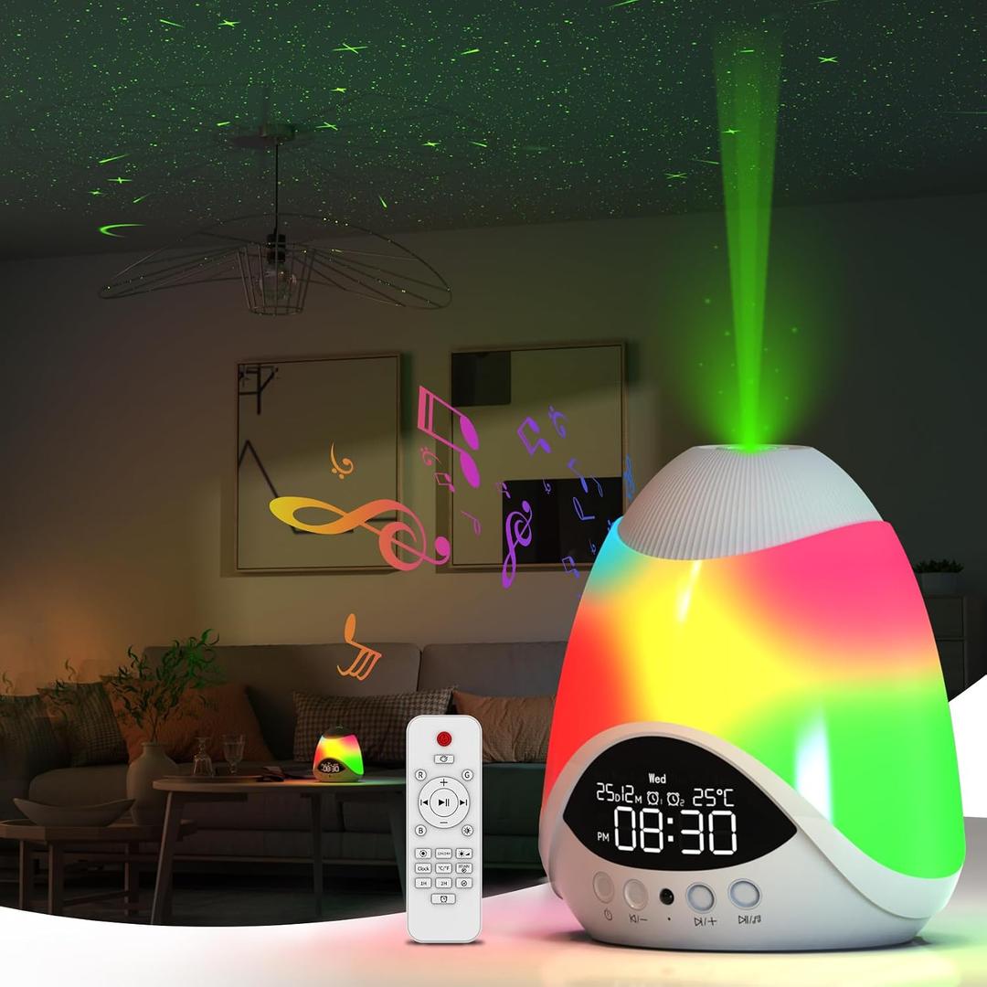 Star Projector for Bedroom,Night Lights for Kids,16 Color Dimmable Night Light,Nightstand Lamp with Remote,Alarm Clock,White Noise,Bluetooth Speaker Lighting for Gifts Girls,Boys,Adults,Party,Holiday