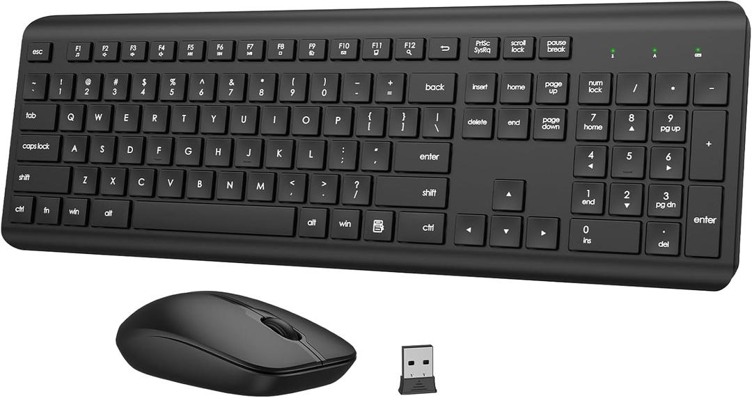 Wireless Keyboard and Mouse Combo, Full-Size Silent Ergonomic Keyboard and Optical Mouse, Long Battery Life, 2.4GHz Lag-Free Cordless Mice Keyboard for Computer, Mac, Laptop, PC, Windows (Black)